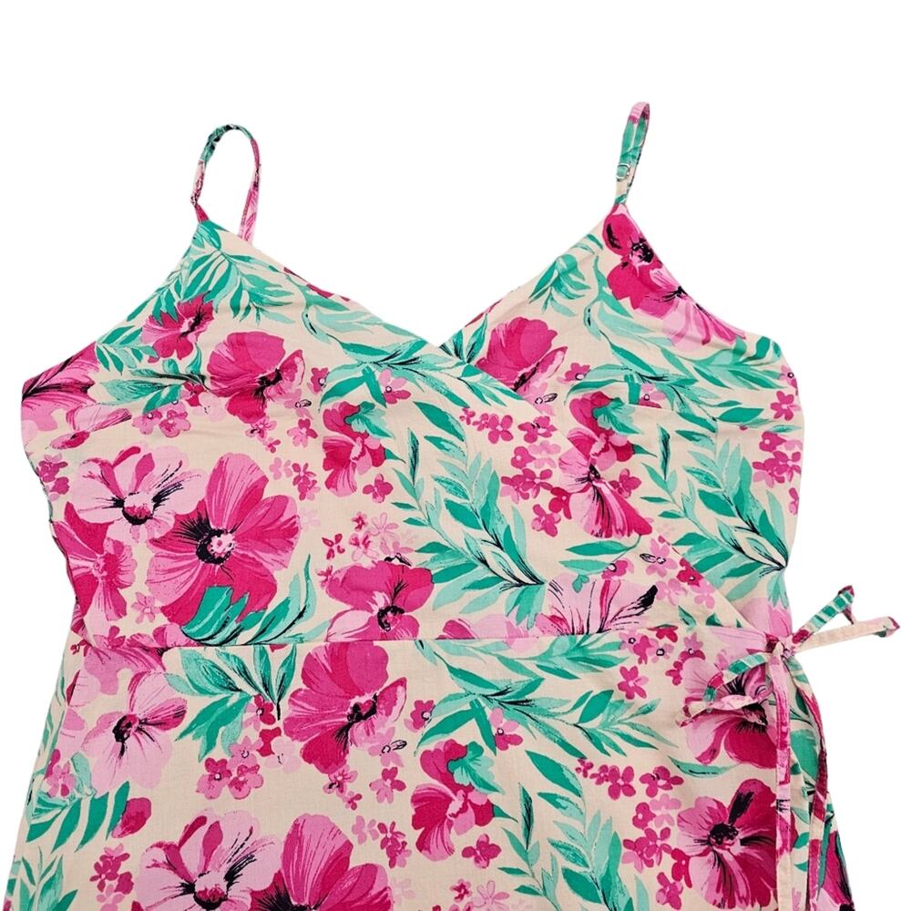 J Crew Dress Womens Size 12 Floral Wrap Midi Length Sleeveless Pink Green - Picture 6 of 16